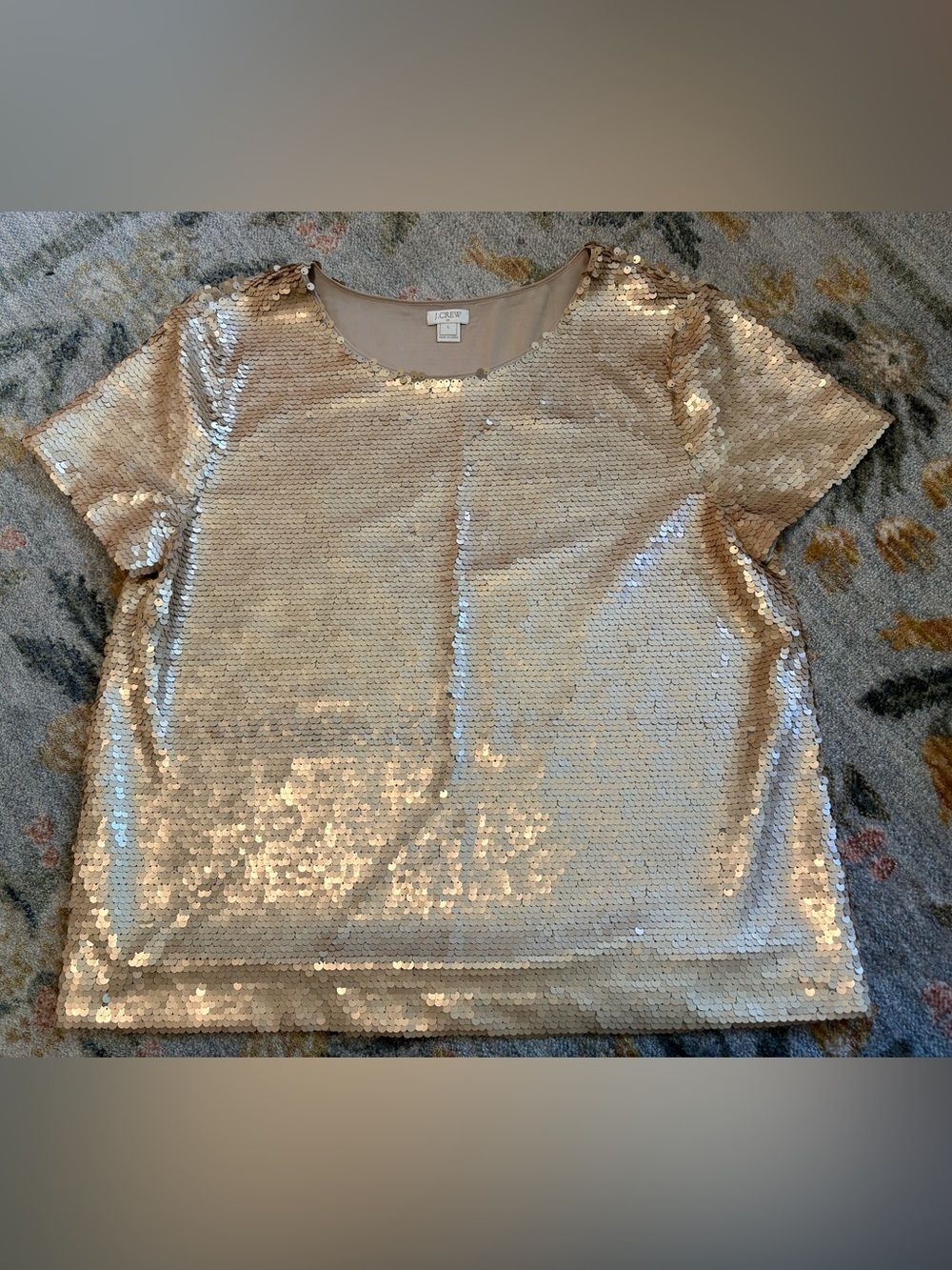 J. Crew Factory Size Large Gold Full Sequin Short Sleeve T-Shirt Top Blouse